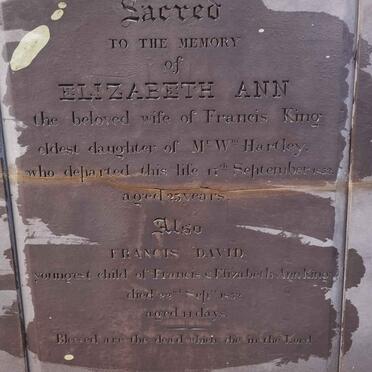 KING Elizabeth Ann nee HARTLEY -1852 :: KING Francis David -1852