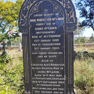 MCLAREN Christina Alice Robertson 1856-1924 :: MCLAREN John Robertson 1885-1909 