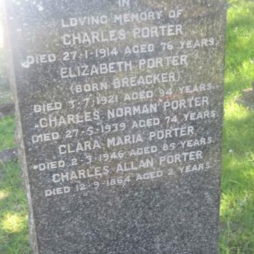 PORTER Charles -1914 &amp; Elizabeth BREACKER -1921 :: PORTER Charles Norman -1939 :: PORTER Clara Maria -1946 :: PORTER Charles Allan -1864