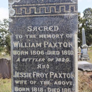 PAXTON William 1806-1892 &amp; Jessie Froy 1818-1863