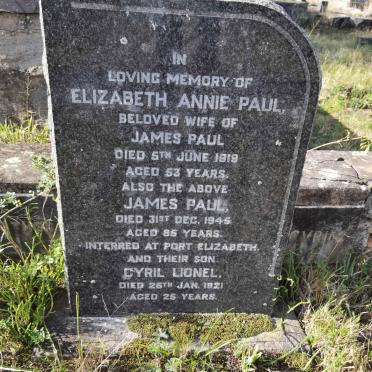 PAUL James -1945 & Elizabeth Annie -1919 :: PAUL Cyril Lionel -1921