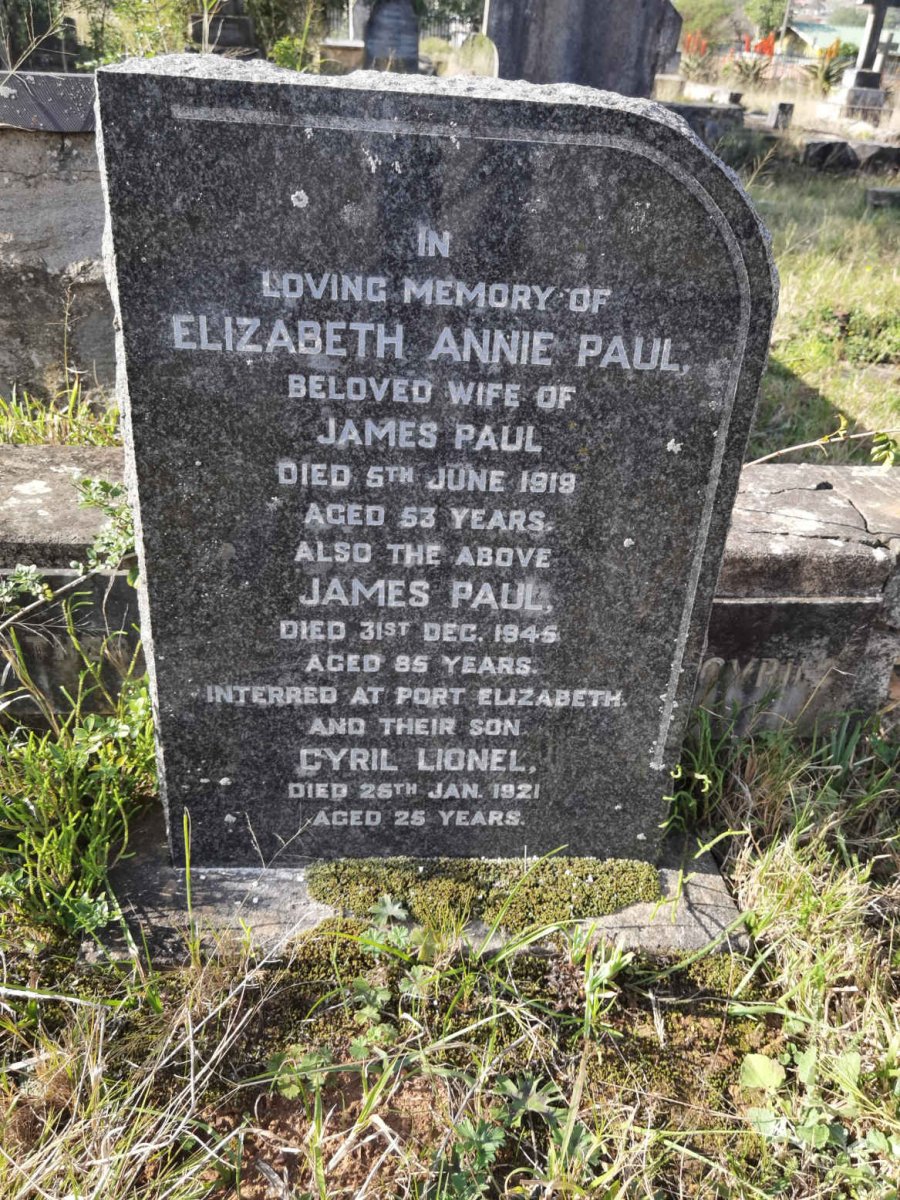 PAUL James -1945 & Elizabeth Annie -1919 :: PAUL Cyril Lionel -1921