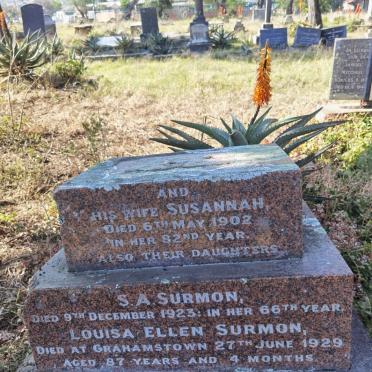 SURMON Susannah -1902 :: SURMON S.A. -1923 :: SURMON Louisa Ellen -1929
