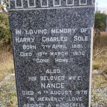 SOLE Harry Charles 1881-1970 &amp; Nance -1975