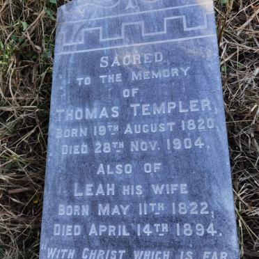 TEMPLER Thomas 1820-1904 &amp; Leah 1822-1894