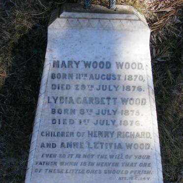 WOOD Mary Wood 1870-1876 :: WOOD Lydia Garbett 1875-1876 