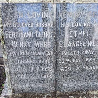 WEBB Ferdinand George Henry -1958 &amp; Ethel Blanche -1984