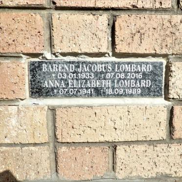 LOMBARD Barend Jacobus 1933-2016 &amp; Anna Elizabeth 1941-1989