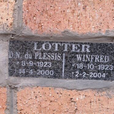 LOTTER D.N. du Plessis 1923-2000 &amp; Winifred 1923-2004