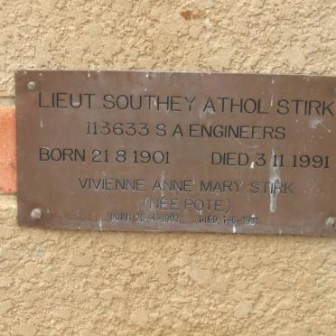 STIRK Southey Athol 1901-1991 &amp; Vivienne Anne Mary POTE 1902-1981