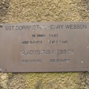 WESSON Dorrington Henry 1909-1983 &amp; Gladys Iris 1910-1997