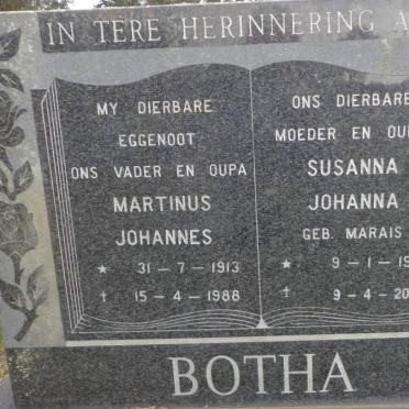 BOTHA Martinus Johannes 1913-1988 &amp; Susanna Johanna MARAIS 1921-2000