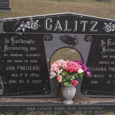 CALITZ Jan Frederik 1930-1992 &amp; Susanna Phillipina MARX 1938-2006