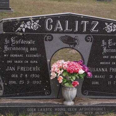 CALITZ Jan Frederik 1930-1992 &amp; Susanna Phillipina MARX 1938-2006