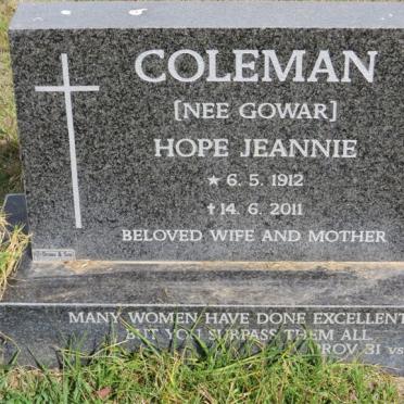 COLEMAN Reginald Harry 1911-1989 &amp; Hope Jeannie GOWAR 1912-2011