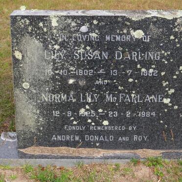 DARLING Lily Susan 1902-1982 :: Mc FARLANE Norma Lily 1925-1984