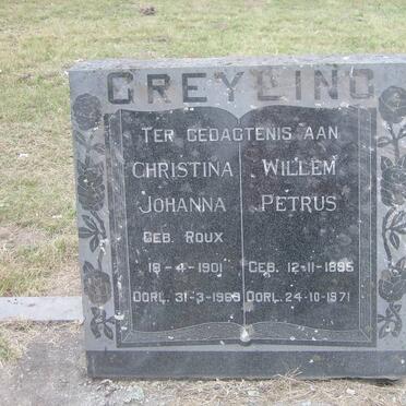 GREYLING Willem Petrus 1895-1971 &amp; Christina Johanna ROUX 1901-1969