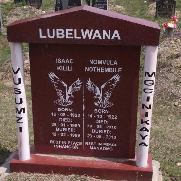 LUBELWANA Isaac Kilili 1922-1989 &amp; Nomvula Nothembile 1922-2010