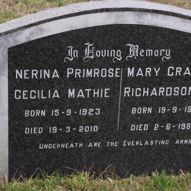 MATHIE Nerina Primrose Cecilia 1923-2010 :: RICHARDSON Mary Graham 1913-1983