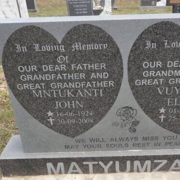 MATYUMZA Mntukanti John 1924-2008 &amp; Vuyiswa Elma 1932-1998