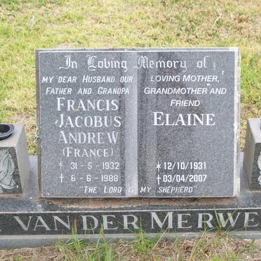 MERWE Francis Jacobus Andrew, van der 1932-1988 &amp; Elaine 1931-2007