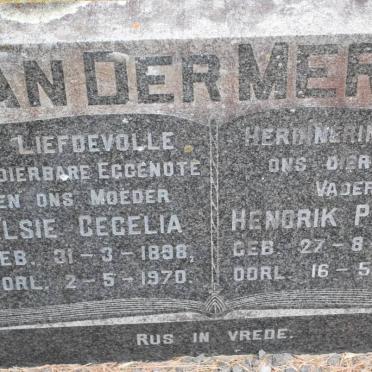 MERWE Hendrik Petrus, van der 1889-1980 &amp; Elsie Cecelia 1898-1970