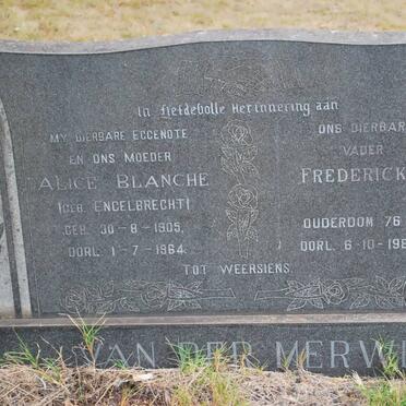MERWE Frederick J., van der 1980 &amp; Alice Blanche ENGELBRECHT 1905-1964