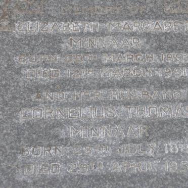 MINNAAR Cornelius Thomas 1887-1952 &amp; Elizabeth Margaret 1893-1951