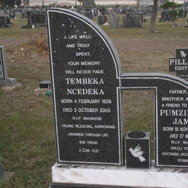 NCEDEKA Tembeka 1926-2006 :: NCEDEKA Pumzile James 1954-2003