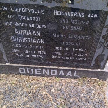 ODENDAAL Adriaan Christiaan 1917-1978 &amp; Maria Elizabeth GOOSEN 1918-2000