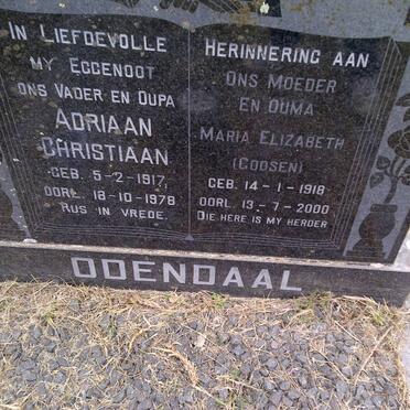 ODENDAAL Adriaan Christiaan 1917-1978 &amp; Maria Elizabeth GOOSEN 1918-2000