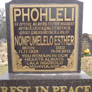 PHOHLELI Nompumelelo Esther 1925-2012