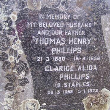 PHILLIPS Thomas Henry 1880-1958 &amp; Clarice Alida STAPLES 1893-1973