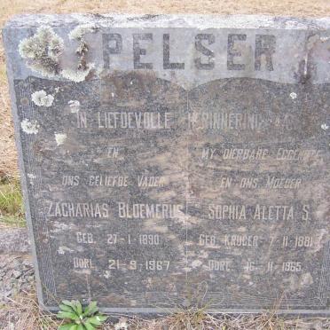 PELSER Zacharias Bloemerus 1890-1967 &amp; Sophia Aletta S. KRUGER 1881-1965