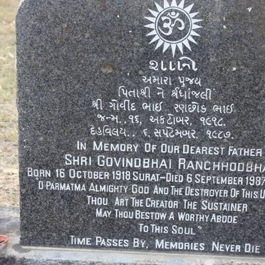RANCHHODBHAI Shri Govindbhai 1918-1987