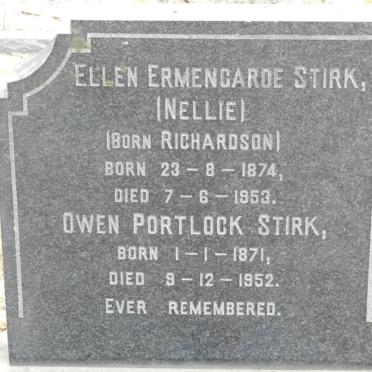 STIRK Owen Portlock 1871-1952 &amp; Ellen Ermengarde RICHARDSON 1874-1953