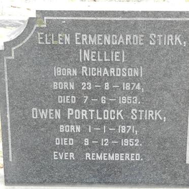 STIRK Owen Portlock 1871-1952 &amp; Ellen Ermengarde RICHARDSON 1874-1953