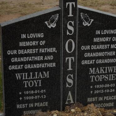 TSOTSA Willam Toyi 1918-1999 &amp; Makiwe Topsie 1930-2012
