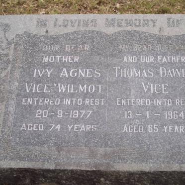 VICE Thomas Dawes -1964 &amp; Ivy Agnes WILMOT -1977