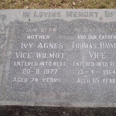 VICE Thomas Dawes -1964 &amp; Ivy Agnes WILMOT -1977