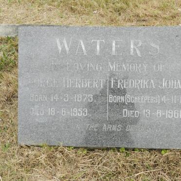 WATERS George Herbert 1873-1953 &amp; Fredrika Johanna SCHEEPERS 1882-1961