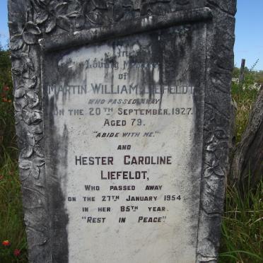 LIEFELDT Martin William -1927 &amp; Hester Caroline -1954