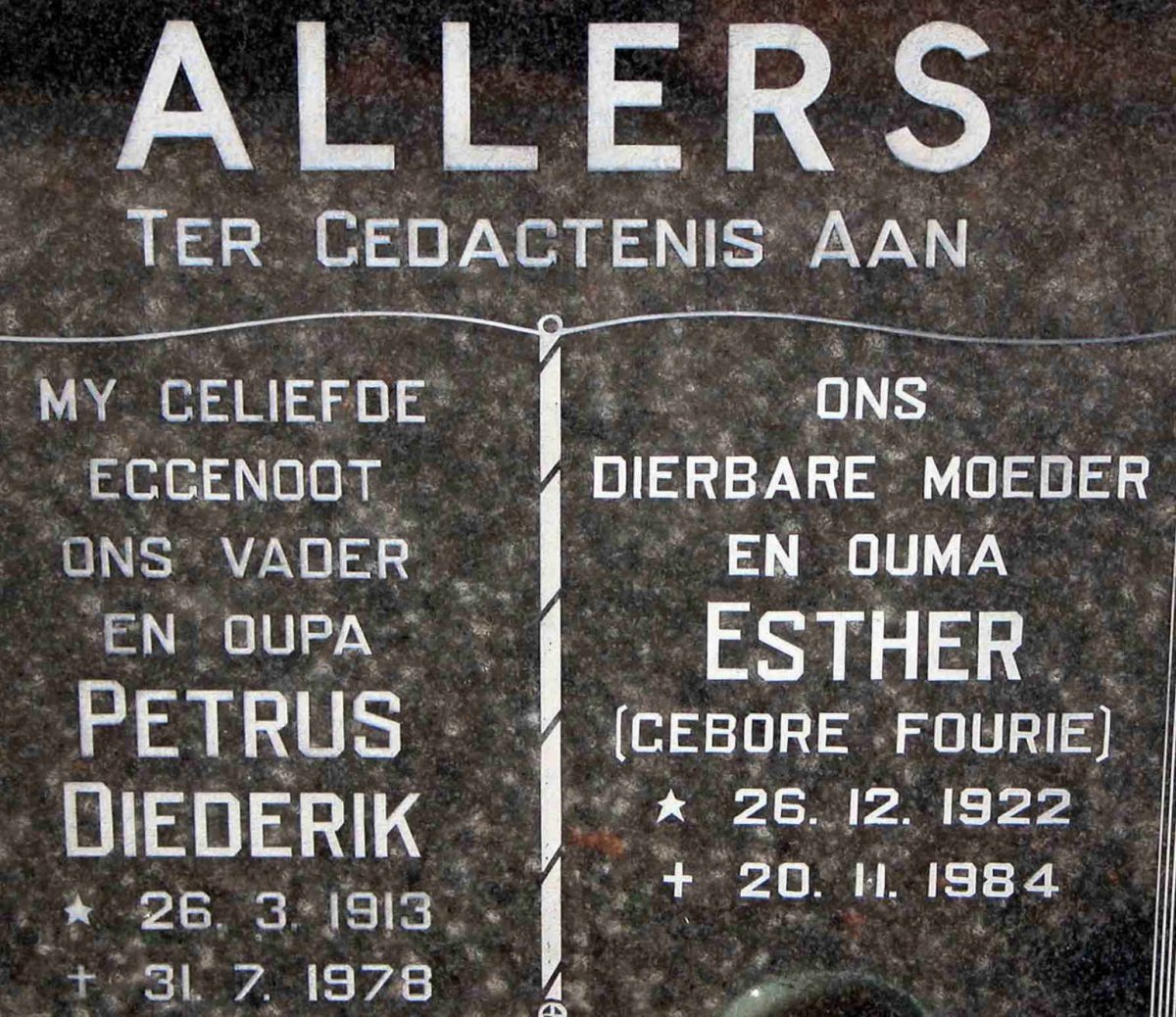 ALLERS Petrus Diederik 1913-1978 &amp; Esther FOURIE 1922-1984