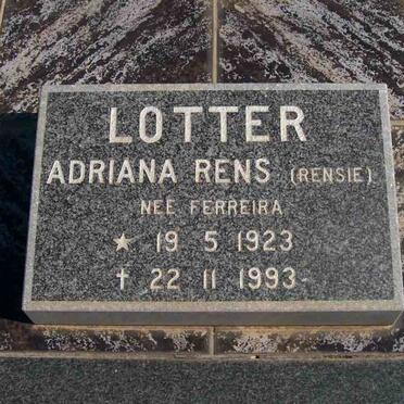 LOTTER Adriana Rens nee FERREIRA 1923-1993