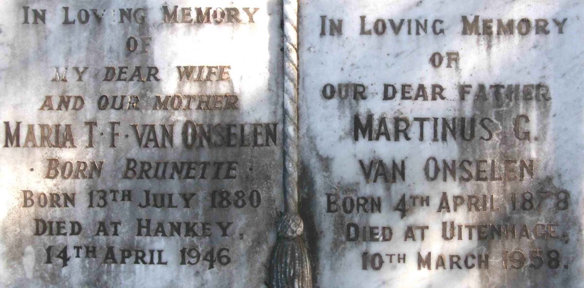 ONSELEN Martinus G., van 1878-1958 &amp; Maria T.F. BRUNETTE 1880-1946