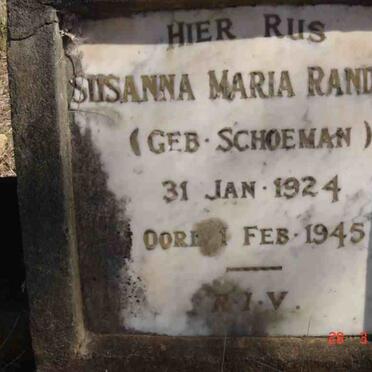 RANDALL Susanna Maria nee SCHOEMAN 1924-1945