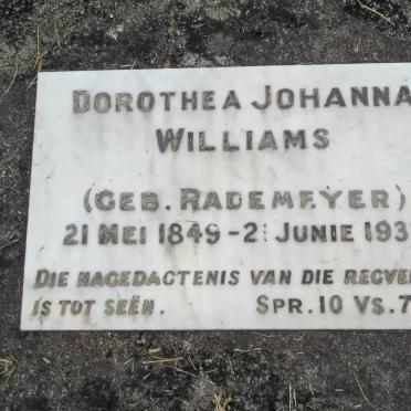 WILLIAMS Dorothea Johanna nee RADEMEYER 1849-1933