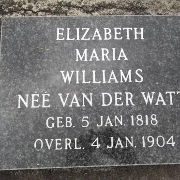 WILLIAMS Elizabeth Maria nee VAN DER WATT 1818-1904