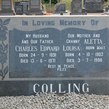 COLLING Charles Edward 1891-1971 &amp; Aletta Louisa WAIT 1902-1988