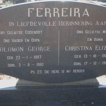 FERREIRA Salomon George 1897-1980 &amp; Christina Elizabeth 1905-1988